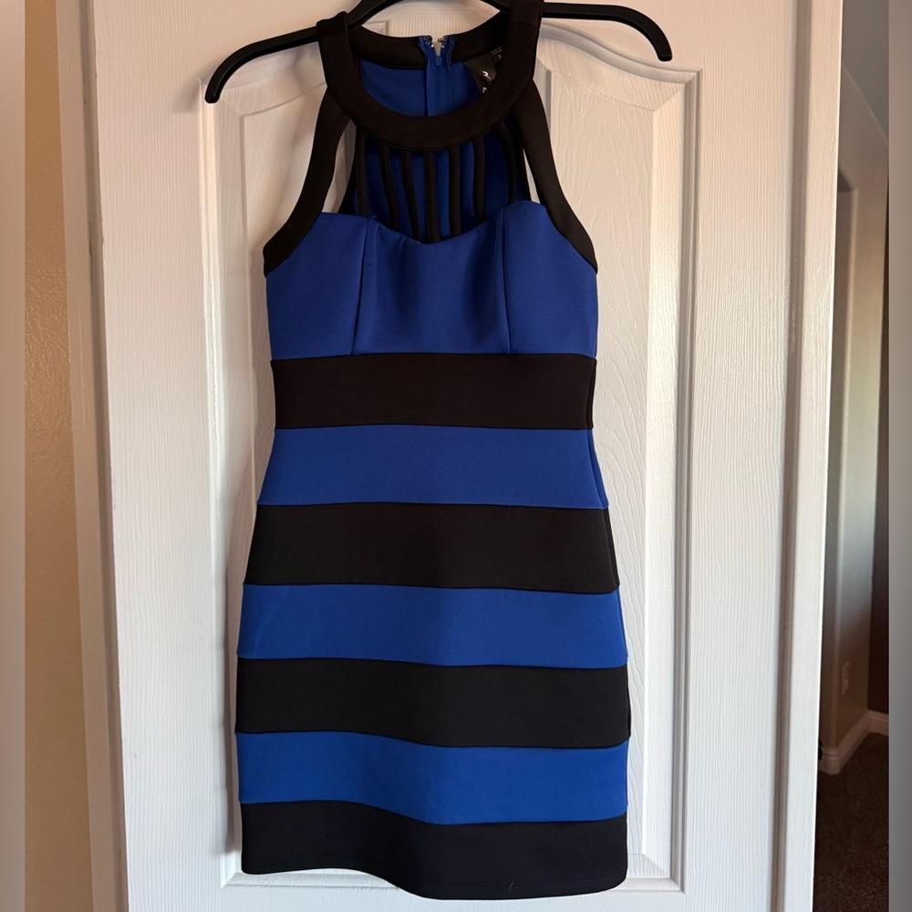 3/$20!! Elegant Blue and Black Striped Dress